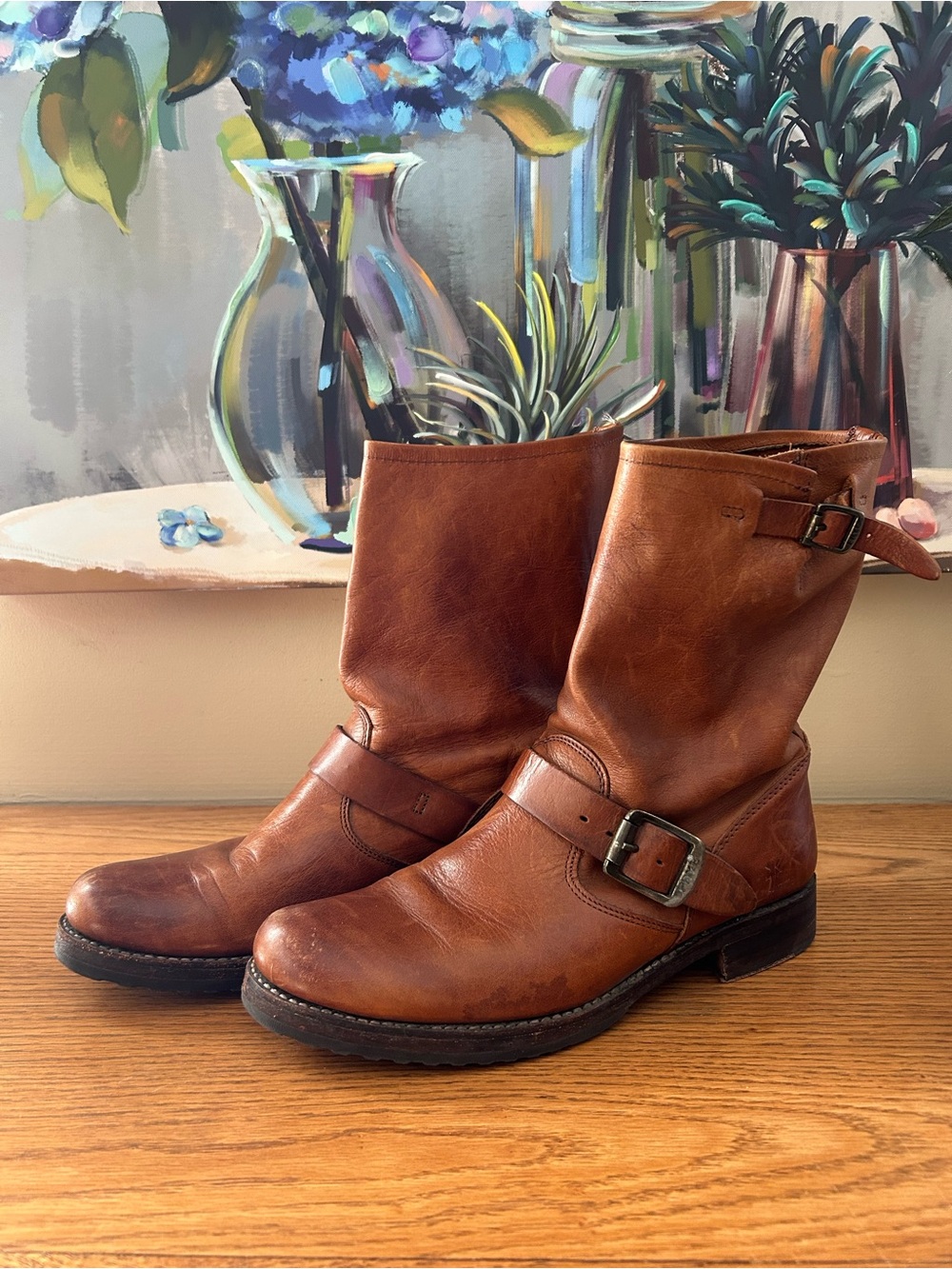 Frye Women's Brown Leather Mid-Calf Harness Boots